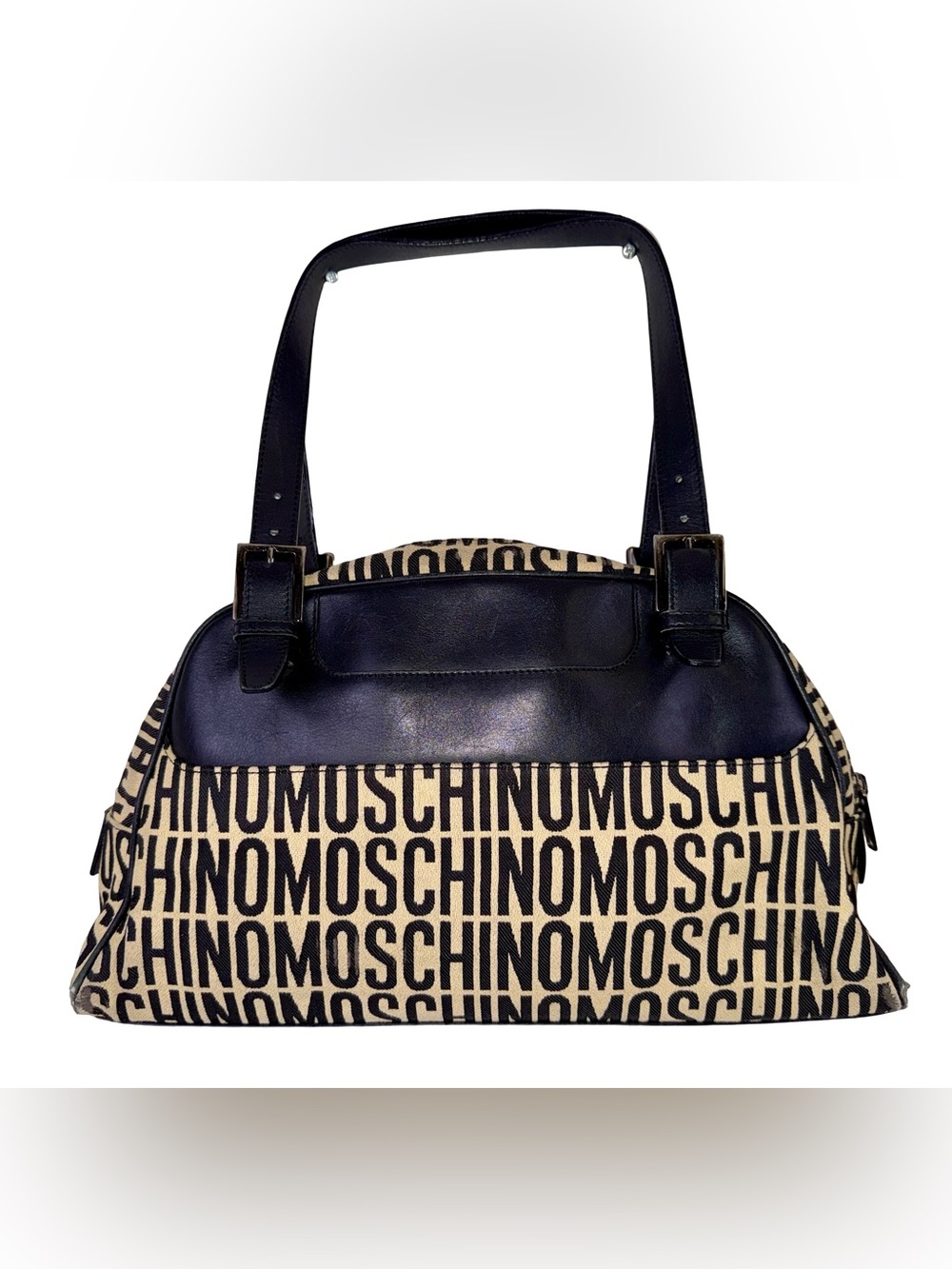 MOSCHINO MONOGRAM CANVAS TOP HANDLE BAG